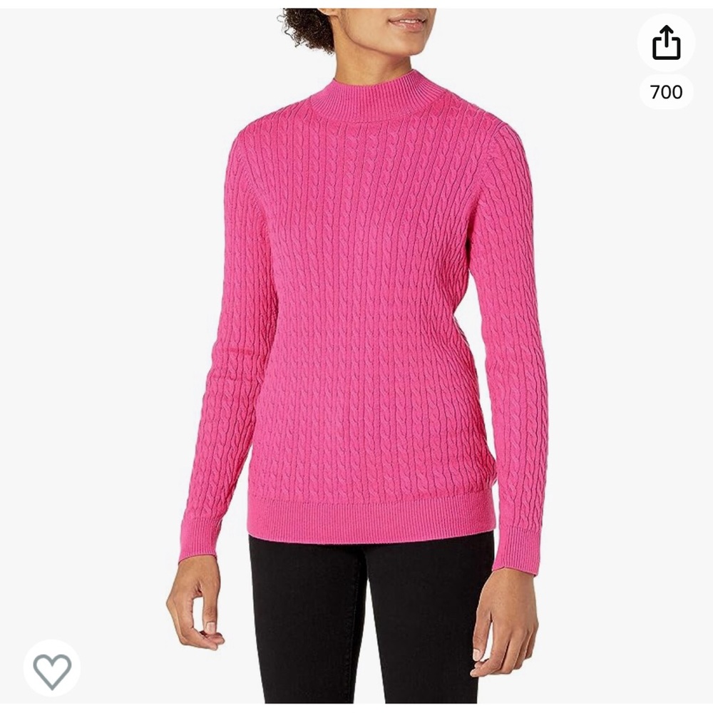 NWT Amazon Essentials Women's Classic-Fit Lightweight Cable Long-Sleeve Mock
